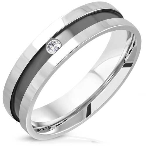 Anello anello di fidanzamento donna uomo duo set in acciaio nero bicolore