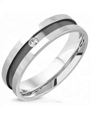 Anello anello di fidanzamento donna uomo duo set in acciaio nero bicolore