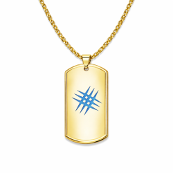Men's Plate Pendant Military Gold Stainless Steel with Blue Scratches and Chain 2