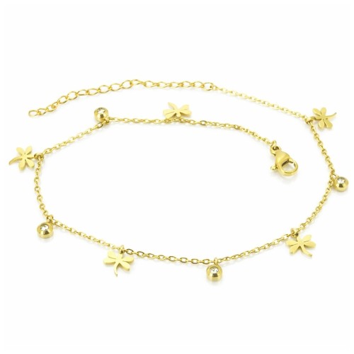 Ankle Chain Butterflies Woman Stainless Steel Fine Gold - Adjustable