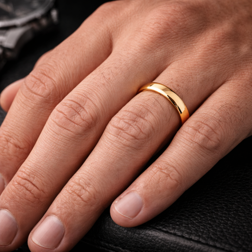 Bodas Alianza Masculina Oro Oro Oro Oro Fino Dorado 4mm - Grande