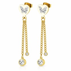 Pendientes de mujer de acero de oro | Corazón pendiente y mariposa