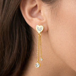 Gold Earrings Heart Butterfly Zircons Woman – Gold Steel 2