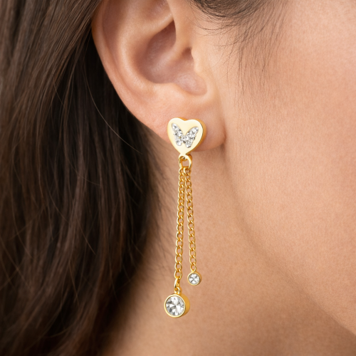 Women's Earrings Gold Gold Steel Fine Heart Butterfly & Chains Zircons