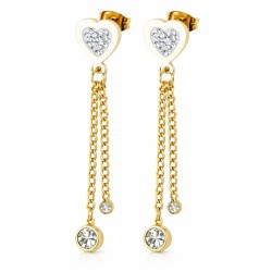 Boucles d’Oreilles Dorées Cœur Pavé Zircons Femme – Acier Or Fin
