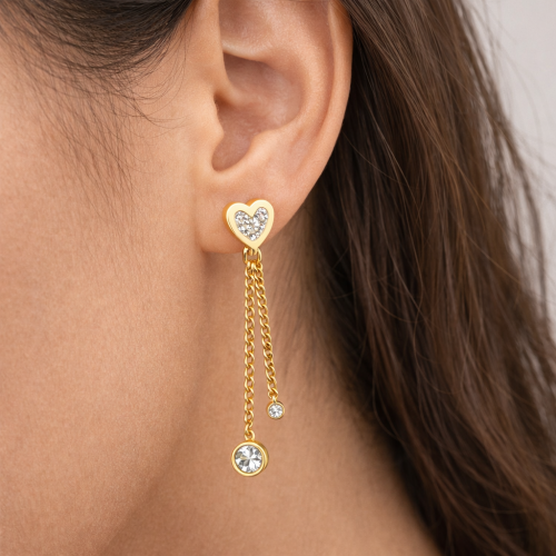 Pendientes de acero de oro de oro de las mujeres Cadena de cofrontones y circonones