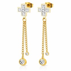 Orecchini Donna Golden Gold Gold Finn Cross Double Zircas Catena