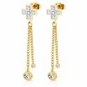 Earrings Woman Golden Gold Gold Finn Cross Double Zircas Chain