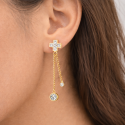 Women's gold earrings Golden gold fin Croix double cablets Zircons