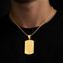 Pendentif Plaque Militaire POUR Homme Acier Or Avec Ligne Gravée Asymétrique Personnalisable et Chaine