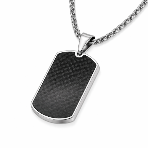 Pendentif Homme Plaque Militaire Carbone et Acier Inoxydable – Dog Tag Américain Personnalisable