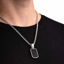 Men's Pendant Military Plate Carbon & Stainless Steel With Chain – Dog Tag Customizable 2