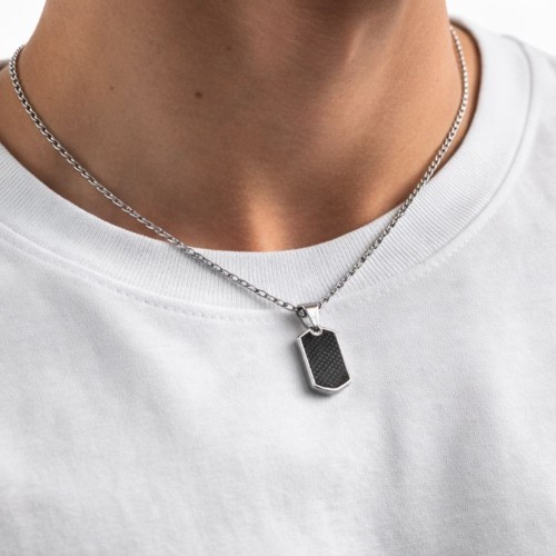 Carbon Military Plate and Stainless Steel with Chain - Dog Tag Customizable