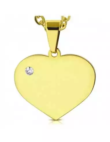 Pendentif femme plaqué or pierre zircon incrustée plaque coeur à graver