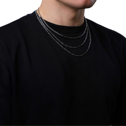 Collar de cadena Malla Figaro Silver de acero inoxidable - Hombre y niño -2mm