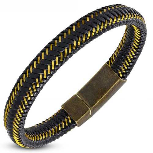 Herren-Lederarmband mit gekreuzten Seilen und vergoldetem Stahlverschluss