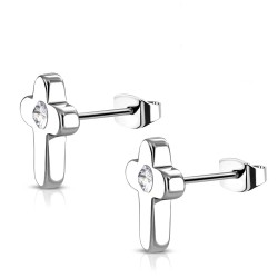 Paire de boucles d'oreilles femme homme acier croix zircon incrusté