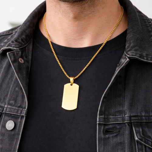 Pendentif Plaque Militaire pour Homme Acier Or Personnalisable et Chaine