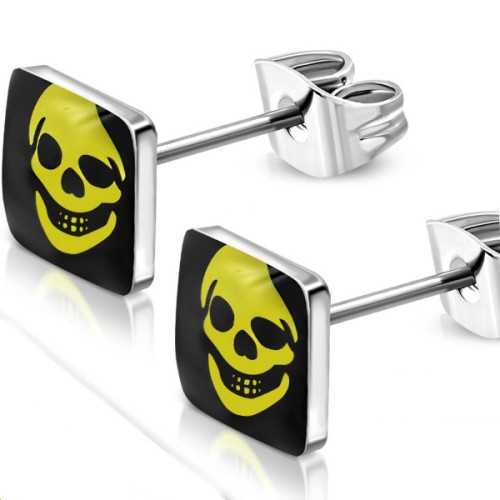 Paar Ohrstecker für Herren aus Stahl mit quadratischem Totenkopf-Motiv