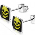 Paire clous boucles d'oreilles homme acier carré tête de mort biker