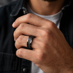 Men's All Black Steel Ring With Incrustation Meteorite Effect – Personalized Engraving 2