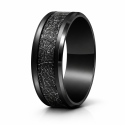 Anillo de alianza moderno y amplio para hombres en acero inoxidable negro con inserción central de plateado meteorito
