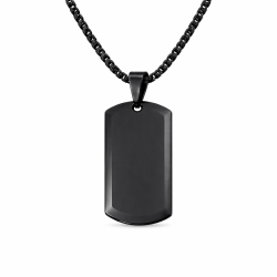 Collare Pendente uomo piatto militare in acciaio inox nero - tag del cane personalizzabile