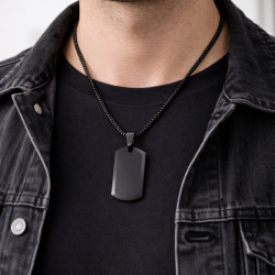Collare Pendente uomo piatto militare in acciaio inox nero - tag del cane personalizzabile 2