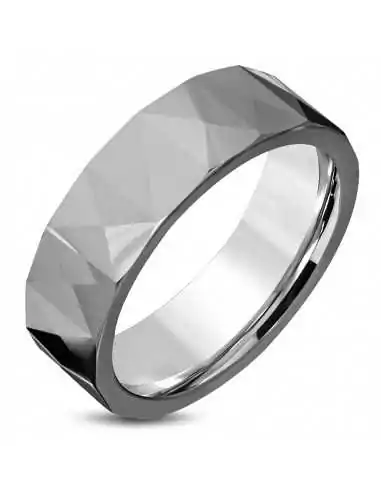 Bague anneau pour homme tungstène facettes sculptée triangle 6mm