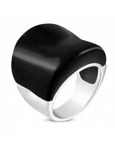 Anello anello donna in acciaio forma concava moderna pietra onice nera