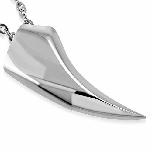 Men's sculpted steel pendant shape of wolf shark tooth and 1 chain