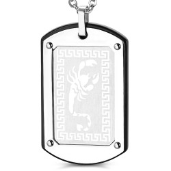 Pendentif femme homme plaque acier gravure scorpion frise grecque
