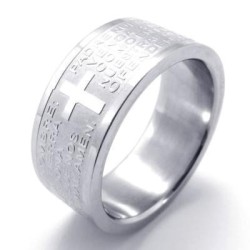 BAGUE BIJOU HOMME ADO ANNEAU ACIER NEUVE BIBLE PRIERE NOTRE PERE