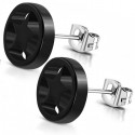 Boucles d'oreilles clous homme acier et étoile ronde acrylique noire 8mm