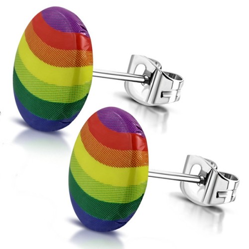 Boucles d'oreilles homme acier ronde couleur arc-en-ciel gay lgbt 10mm