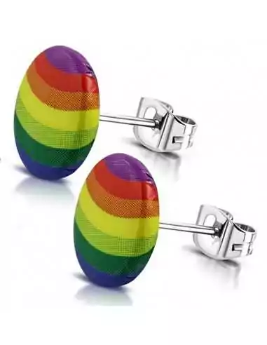 Orecchini da uomo tondi in acciaio color arcobaleno gay lgbt 10mm