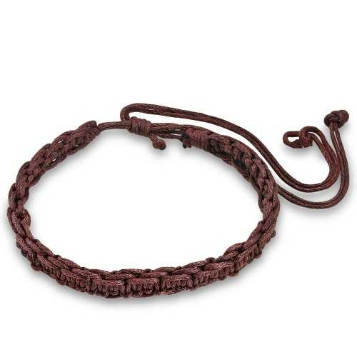 Bracelet ajustable homme cuir couleur marron tressé 16 à 25cm