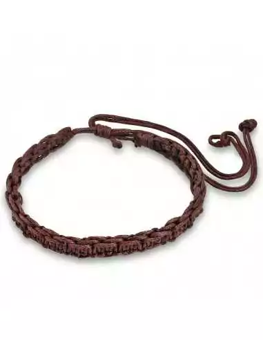 Bracelet ajustable homme cuir couleur marron tressé 16 à 25cm