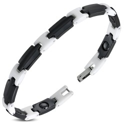 Bracciale da uomo in ceramica nera e snodo segmento H bianco