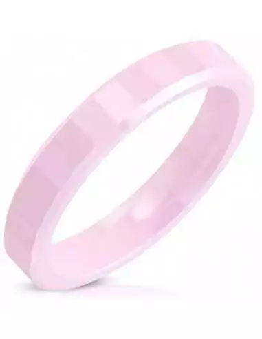 Rechteckiger, facettierter Damen-Ehering aus rosa Keramik