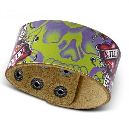 Pulsera mujer cuero estampado muerte calavera corazon gothic biker love