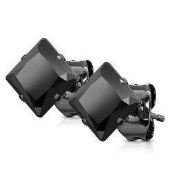 Paio di orecchini da uomo Team Ado Stelo Chiusura in acciaio Piastra in acciaio Nero Quadrato Zircone Diam Nero Diams NEUVE QK