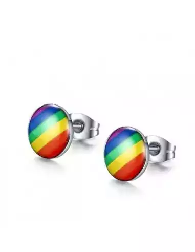 Paire clous boucles d'oreilles homme acier et pastille logo gay pride lgbt