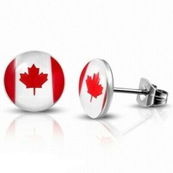 Paire clous boucles d'oreilles homme acier imprimé drapeau canada