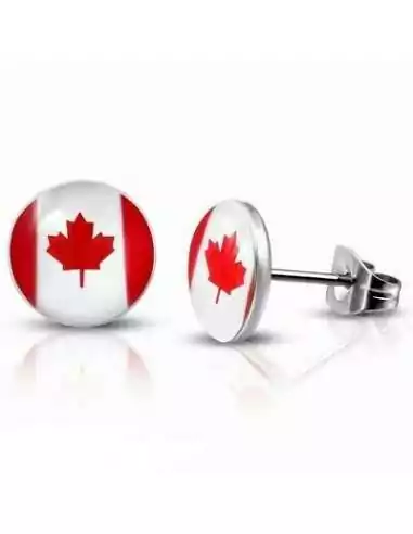 Paio di orecchini da uomo in acciaio con stampa della bandiera del Canada