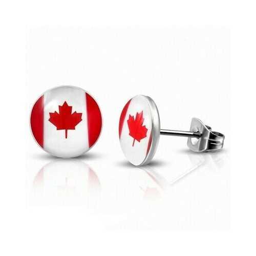 Par de pendientes de botón de acero para hombre con estampado de bandera de canadá