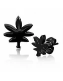 Paar schwarze Herrenohrringe aus Stahl in Form eines Cannabisblattes