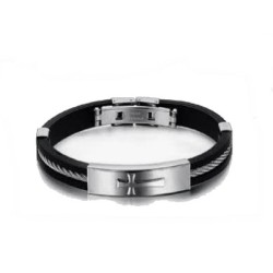 Bracelet homme caoutchouc silicone et plaque fermoir acier croix