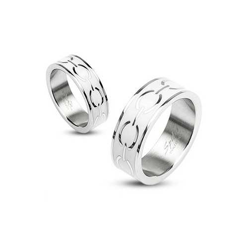 Anillo de hombre anillo acero color blanco grabado eslabones de cadena
