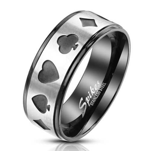 Black stainless steel man ring ring with poker cards
